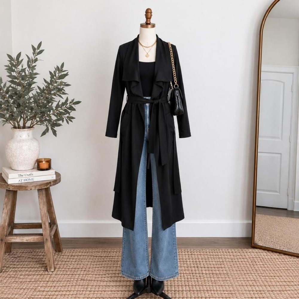 Windsor Black Waterfall Duster Jacket Size Small